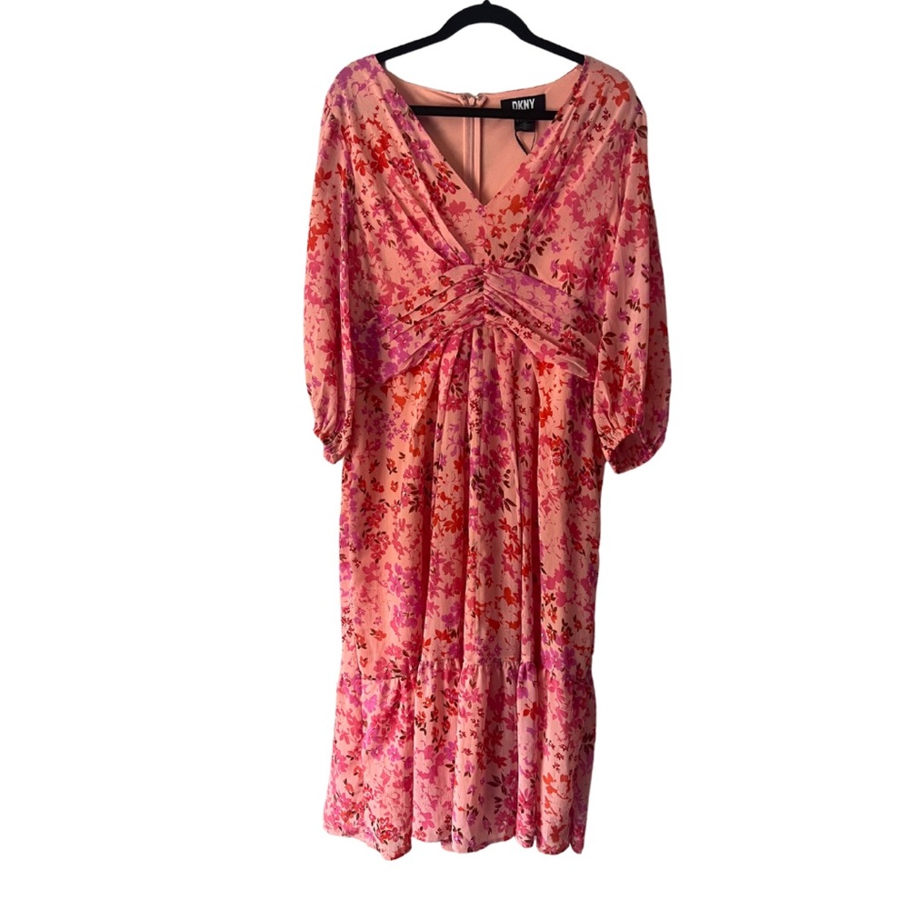 DKNY Peach Floral Midi Dress 16